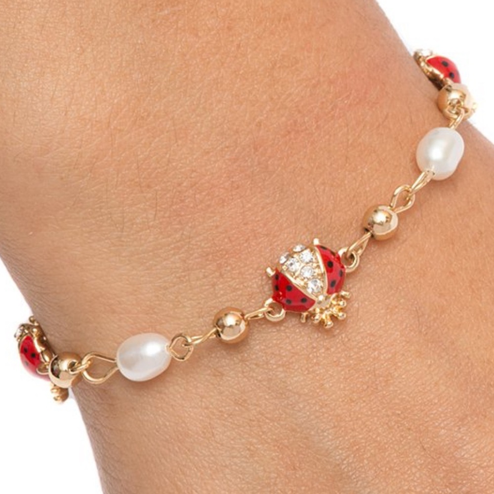 Barzel | Ladybug and Faux Pearl Station Bracelet 🐞🐞🐞